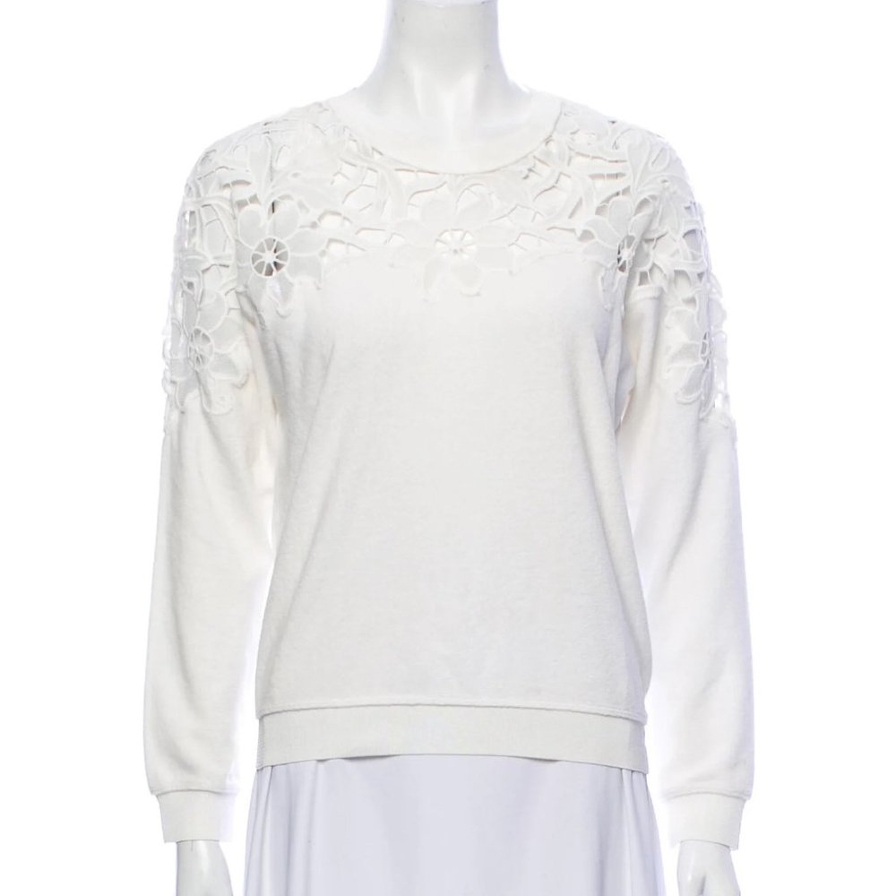 ✨SOLD✨ Sandro White Sweater with Lace Neckline Sz Small
